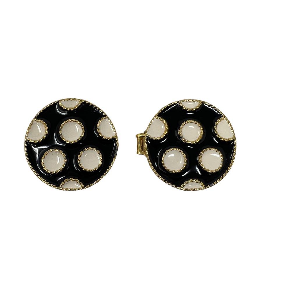 Vintage Paquette Black White Enameled‎  Polka Dot Belt Buckle
